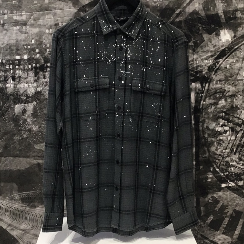 Romeo+Juliet Couture Paint Splatter Plaid Button Down Shirt